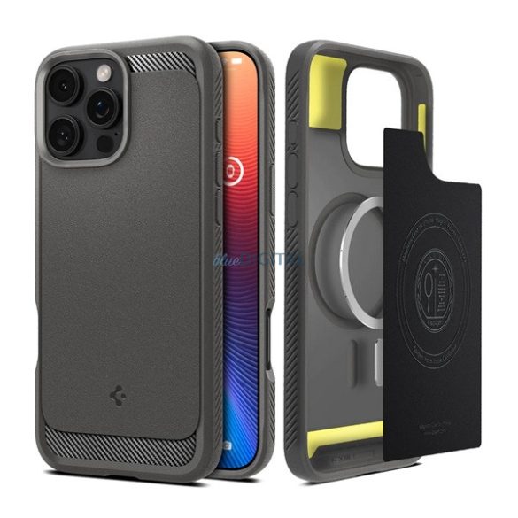 SPIGEN RUGGED ARMOR silicon protector de telefon (rezistent la șocuri, bubble heel, model de carbon, MagSafe) CLEAR GREY Apple iPhone 16 Pro