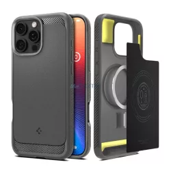   HUSĂ! - SPIGEN RUGGED ARMOR silicon telefon protector (rezistent la impact, bubble heel, model de carbon, MagSafe) CLEAR GREY Apple iPhone 16 Pro Max