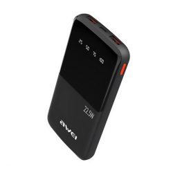   Încărcător de urgență AWEI P10K 2 prize USB+Type-C (10000mAh, 22,5W, încărcător rapid PD, afișaj LED) NEGRU