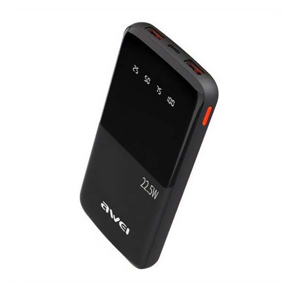 Încărcător de urgență AWEI P10K 2 prize USB+Type-C (10000mAh, 22,5W, încărcător rapid PD, afișaj LED) NEGRU