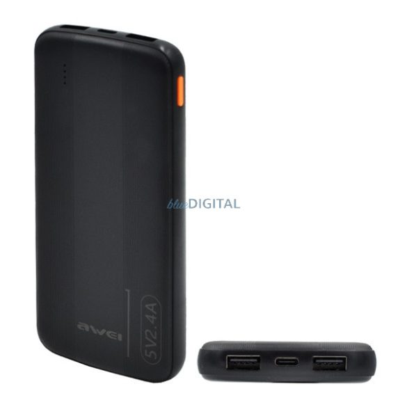 AWEI P20K încărcător de urgență 2 prize USB+Type-C (10000mAh, 2.4A, încărcător rapid PD) NEGRU