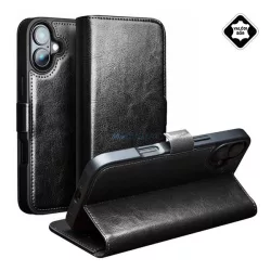   HUSĂ! - QIALINO Caz Standing, piele naturală (FLIP, deschidere laterală, caz desktop) BLACK Apple iPhone 16