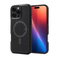   HUSĂ! - SPIGEN CORE ARMOR MAG Silicone Phone Protector (rezistent la șocuri, protector de cameră, cu dungi, MagSafe) BLACK Apple iPhone 16 Pro