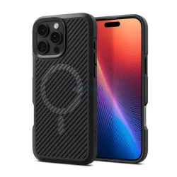   HUSĂ! - SPIGEN CORE ARMOR MAG Silicone Phone Protector (rezistent la șocuri, protector de cameră, cu dungi, MagSafe) BLACK Apple iPhone 16 Pro Max