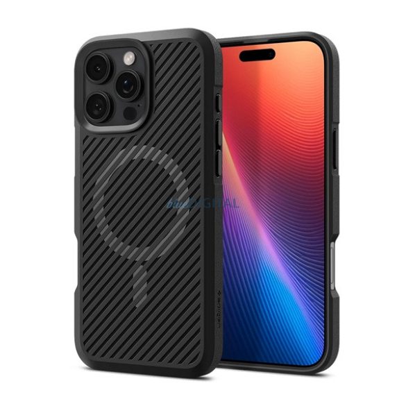 SPIGEN CORE ARMOR MAG Silicone Phone Protector (rezistent la șocuri, protector de cameră, cu dungi, MagSafe) BLACK Apple iPhone 16 Pro Max