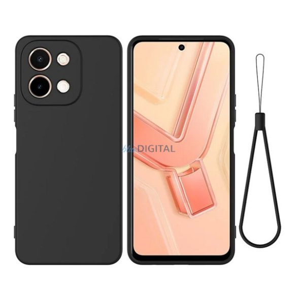 Silicon protector de telefon (mat, microfibră pluș anti-scratch interior, premium + curea de încheietura mâinii) BLACK Vivo Y28 4G
