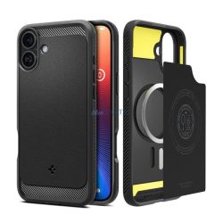  HUSĂ! - SPIGEN RUGGED ARMOR silicon telefon protector (rezistent la șocuri, bubble heel, model de carbon, MagSafe) BLACK Apple iPhone 16 Plus