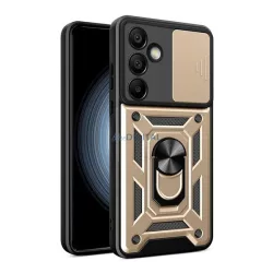   HUSĂ! - Protecție din plastic pentru telefon Defender (antișoc, interior din silicon, inel de fixare, protecție pentru cameră) GOLD Samsung Galaxy S24 FE (SM-S721)