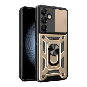 HUSĂ! - Protecție din plastic pentru telefon Defender (antișoc, interior din silicon, inel de fixare, protecție pentru cameră) GOLD Samsung Galaxy S24 FE (SM-S721)