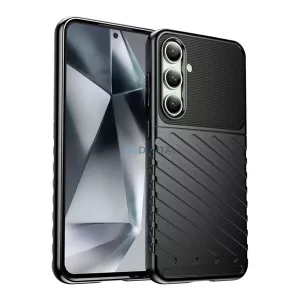 HUSĂ! - Silicon protector de telefon (rezistent la impact, cu dungi, model convex) BLACK Samsung Galaxy S24 FE (SM-S721)