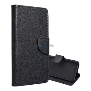 HUSĂ! - Husă permanentă, efect piele (FLIP, deschidere laterală, suport desktop, buzunar card, efect textil) BLACK Samsung Galaxy A16