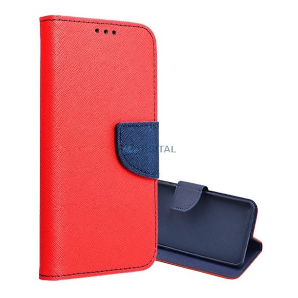 Carcasă permanentă cu efect de piele (FLIP, deschidere laterală, suport de birou, buzunar pentru carduri, efect textil) ROȘU/ALBastru Samsung Galaxy A16 4G (SM-A165), Galaxy A16 5G (SM-A166)