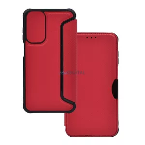 HUSĂ! - Carcasă permanentă, efect piele (FLIP, deschidere laterală, rezistență la impact, colț hover, protecție cameră, model carbon) PIROS Samsung Galaxy S24 FE (SM-S721)
