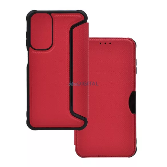 HUSĂ! - Carcasă permanentă, efect piele (FLIP, deschidere laterală, rezistență la impact, colț hover, protecție cameră, model carbon) PIROS Samsung Galaxy S24 FE (SM-S721)