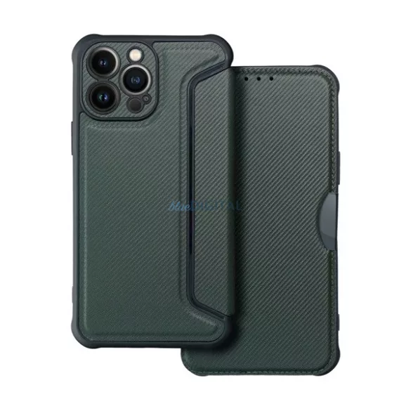HUSĂ! - Carcasă permanentă, efect piele (FLIP, deschidere laterală, rezistență la impact, călcâi cu bule, protecție cameră, model carbon) PERNA PLIABILĂ Samsung Galaxy S24 FE (SM-S721)