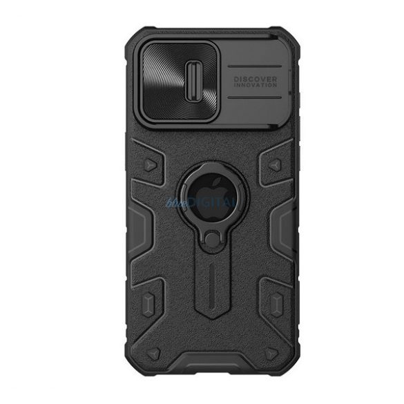 NILLKIN CAMSHIELD ARMOR apărător din plastic protector de telefon (rezistență la șocuri, inel de reținere, decupaj logo) BLACK Apple iPhone 15 Pro Max