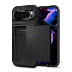   HUSĂ! - SPIGEN SLIM ARMOR CS silicon telefon protector (spate din plastic, suport de card, rezistent la șocuri, bara de protecție, colț pernă de aer) NEGRU Google Pixel 9 Pro XL