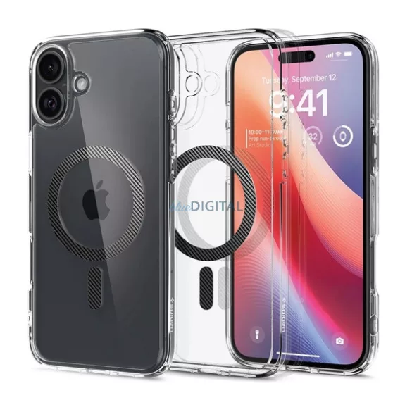 HUSĂ! - SPIGEN ULTRA HYBRID MAG plastic protector de telefon (rezistent la impact, cadru pernă de aer, model de carbon, MagSafe) pentru Apple iPhone 16