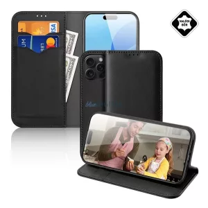 HUSĂ! - DUX DUCIS HIVO Case Standing, piele naturală (FLIP, deschidere laterală, desktop, buzunar pentru carduri, RFID) BLACK Apple iPhone 16 Pro
