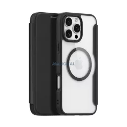   HUSĂ! - DUX DUCIS SKIN X PRO Carcasă din piele cu efect permanent (FLIP, deschidere laterală, RFID, MagSafe) NEGRU Apple iPhone 16 Pro
