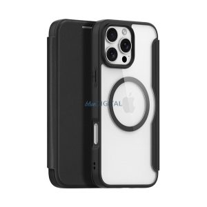 DUX DUCIS SKIN X PRO Carcasă permanentă cu efect de piele (FLIP, deschidere laterală, RFID, MagSafe) NEGRU Apple iPhone 16 Pro Max