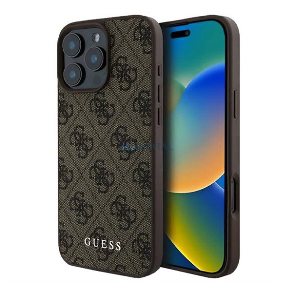 GUESS 4G METAL GOLD LOGO plastic protector de telefon (spate textil) BARNA Apple iPhone 16 Pro Max