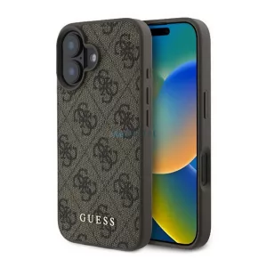 HUSĂ! - GUESS 4G METAL GOLD LOGO plastic protector de telefon (spate textil) BARNA Apple iPhone 16 Plus