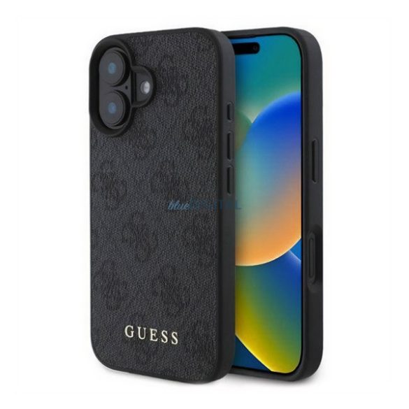 GUESS 4G METAL GOLD LOGO plastic protector de telefon (spate textil) BLACK Apple iPhone 16 Plus