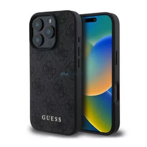 HUSĂ! - GUESS 4G METAL GOLD LOGO plastic protector de telefon (spate textil) BLACK Apple iPhone 16 Pro