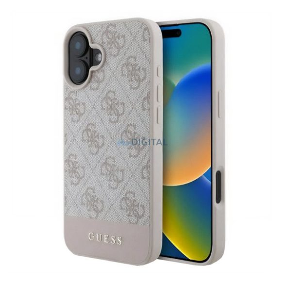 GUESS 4G STRIPE plastic protector de telefon (capac spate textil) BRONZE Apple iPhone 16 Plus
