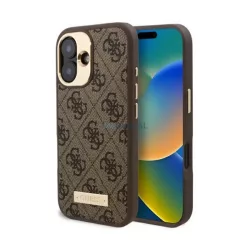   HUSĂ! - GUESS 4G LOGO PLATE silicon telefon protector (spate textile, MagSafe) BARNA Apple iPhone 16
