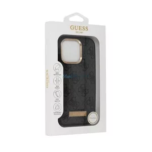 HUSĂ! - GUESS 4G LOGO PLATE Silicone Phone Cover (spate textil, MagSafe) BLACK Apple iPhone 16 Pro