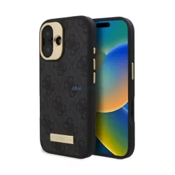   HUSĂ! - GUESS 4G LOGO PLATE silicon telefon protector (spate textile, MagSafe) BLACK Apple iPhone 16