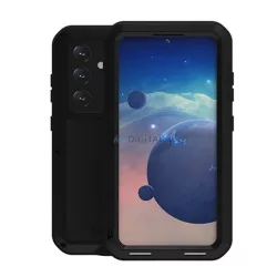   HUSĂ! - LOVE MEI Puternic apărător protector de telefon (cadru metalic, rezistent la șocuri, rezistent la praf + ecran protector de sticlă) BLACK Samsung Galaxy S24