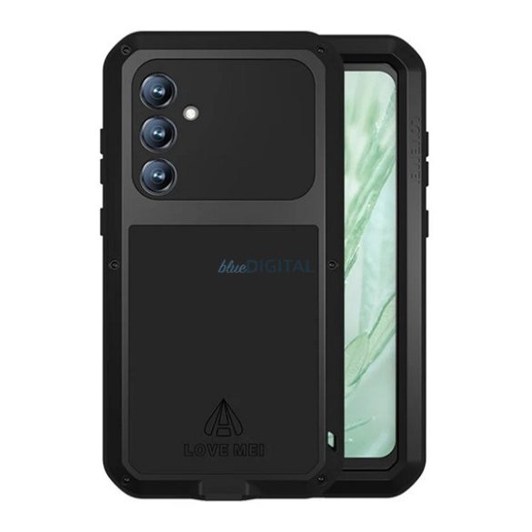 LOVE MEI Puternic apărător protector de telefon (cadru metalic, rezistent la șocuri, rezistent la praf + ecran protector de sticlă) BLACK Samsung Galaxy S23 FE