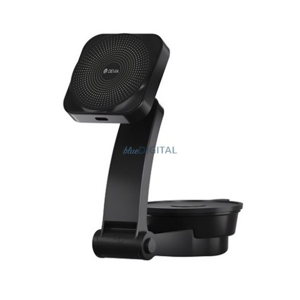 Suport auto DEVIA (bord, parbriz, ventuză, 15W, wireless, încărcător rapid, reglabil, 360°, MagSafe) NEGRU