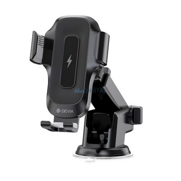 Suport auto DEVIA SMART (bord, parbriz, ventuză, 15W, wireless, 360°, dimensiune 4.7-6.9") NEGRU