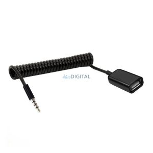 Cablu adaptor audio (mufă USB - mufă de 3,5 mm, OTG, cablu spiralat) NEGRU