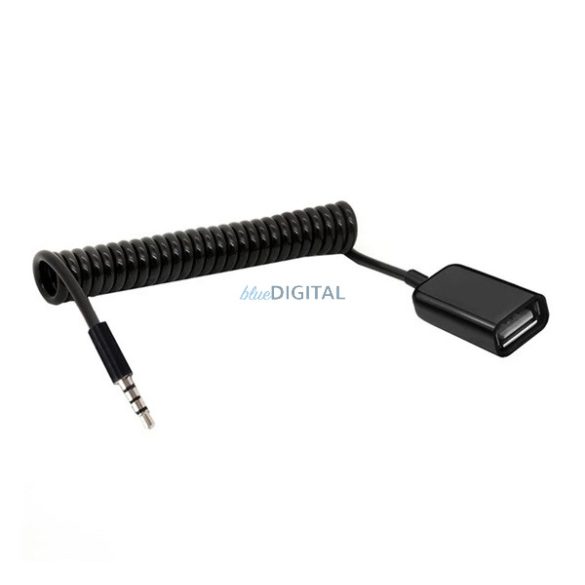 Cablu adaptor audio (mufă USB - mufă de 3,5 mm, OTG, cablu spiralat) NEGRU
