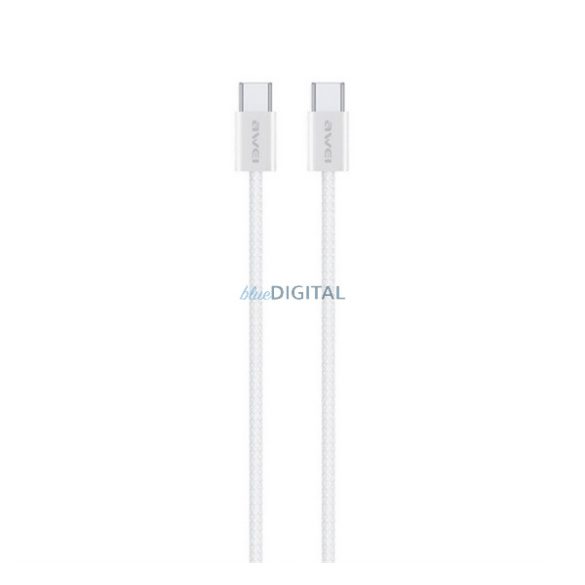 AWEI CL-219T cablu de date (Tip-C - Tip-C, 60W, 100cm, încărcător rapid, șiret) ALB