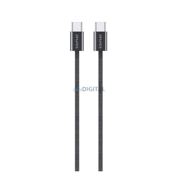 AWEI CL-219T cablu de date (Tip-C - Tip-C, 60W, 100cm, încărcător rapid, șiret) NEGRU