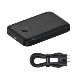   Încărcător de urgență BASEUS MAGNETIC MINI AIR cu mufă Type-C (6000mAh, 20W, încărcător rapid, wireless, MagSafe + cablu Type-C) NEGRU