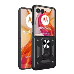   HUSĂ! - Defender silicon protector de telefon (rezistent la șocuri, inel de prindere, protector de cameră) BLACK Motorola Razr 50 Ultra