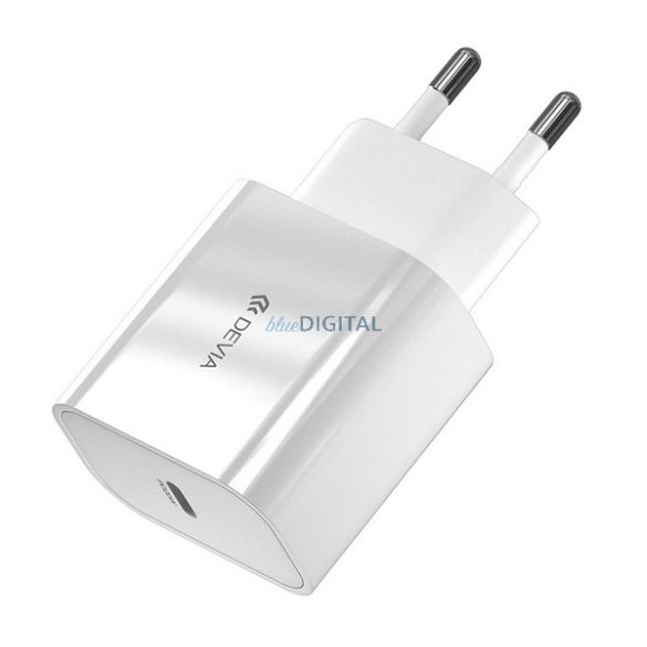 Încărcător de rețea DEVIA SMART cu priză Type-C (20W, încărcător rapid PD) ALB