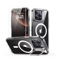  HUSĂ! - ESR CLASSIC HYBRID silicon protector de telefon (rezistență la impact, bubble heel, kickstand, MagSafe + ecran protector de sticlă) pentru Apple iPhone 16 Pro