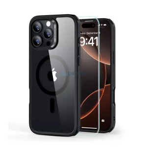 HUSĂ! - ESR HYBRID HALOLOCK silicon protector de telefon (rezistent la impact, bubble heel, MagSafe + ecran protector de sticlă) TRANSFER / negru Apple iPhone 16 Pro