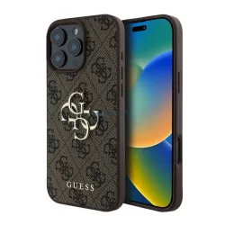   HUSĂ! - GUESS 4G BIG LOGO silicon protector de telefon (rezistent la șocuri, spate din piele) BARNA Apple iPhone 16 Pro