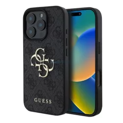   HUSĂ! - GUESS 4G BIG LOGO silicon protector de telefon (rezistent la șocuri, efect de piele spate) BLACK Apple iPhone 16 Pro