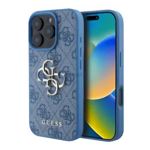 HUSĂ! - GUESS 4G BIG LOGO silicon protector de telefon (rezistent la șocuri, efect de piele spate) BRIGHT BLUE Apple iPhone 16 Pro