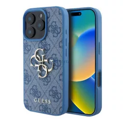   HUSĂ! - GUESS 4G BIG LOGO silicon protector de telefon (rezistent la șocuri, efect de piele spate) BRIGHT BLUE Apple iPhone 16 Pro Max